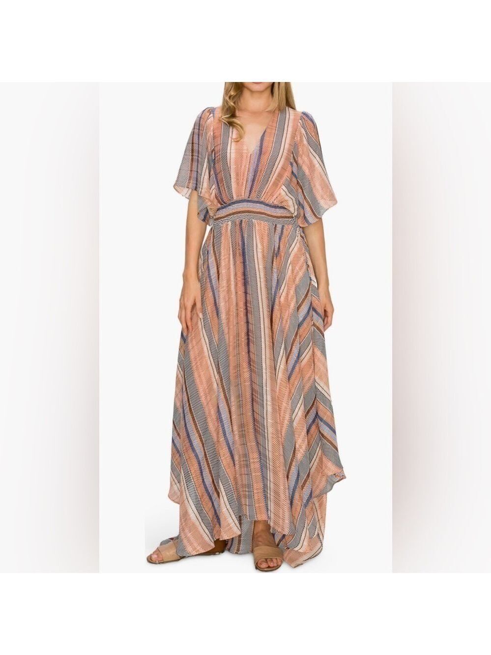 Melloday Striped Flutter Sleeve Maxi
Dress In Multi. Size M